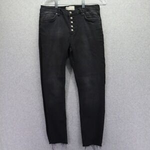 Free People Jeans Womens 31R Button Fly Ankle Skinny Raw Hem Stretch Denim Black